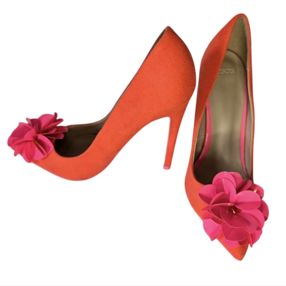 ASOS 💕 Supercute!! ♥︎ Orange and Pink Stiletto FLOWER Women's Heels SIZE 5